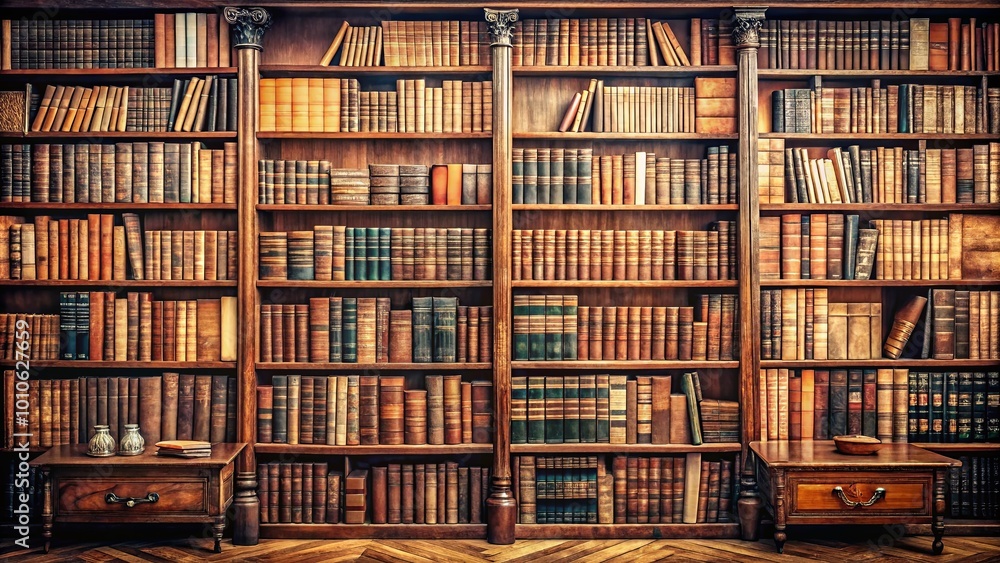 A Wall of Knowledge, Filled with Aged Volumes, Each Spine Whispering Tales of Past Discoveries A Wall of Knowledge, Filled with Aged Volumes, Each Spine Whispering Tales of Past Discoveries