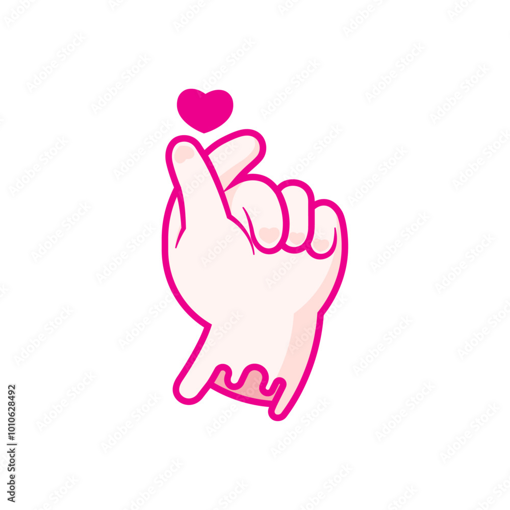 Hand making heart, Finger mini heart symbol. Left human hand with index finger and thumb crossed, Vector illustration Hand making heart, Finger mini heart symbol. Left human hand with index finger and thumb crossed, Vector illustration