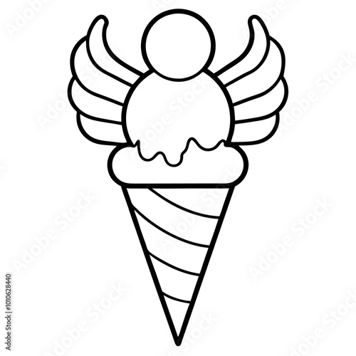 ice cream cone with wings outline coloring book page line art drawing