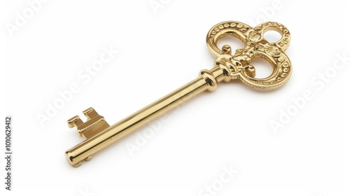 Golden Key Isolated on White Background