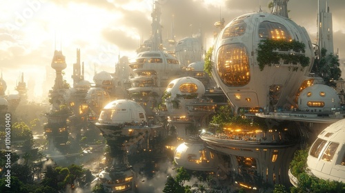 Sci-Fi Futuristic City with Organic Structures Generative AI photo