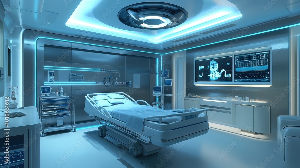 Futuristic Medical Technology in a Sci-Fi Hospital Room Futuristic Medical Technology in a Sci-Fi Hospital Room