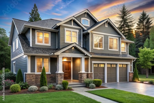 Modern suburban home with stylish siding, showcasing contemporary architecture and curb appeal in a tranquil