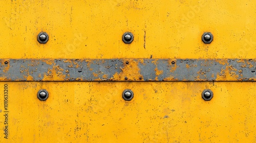 Rusty Yellow Metal Panel with Rivets and Welds   Industrial Background Texture photo