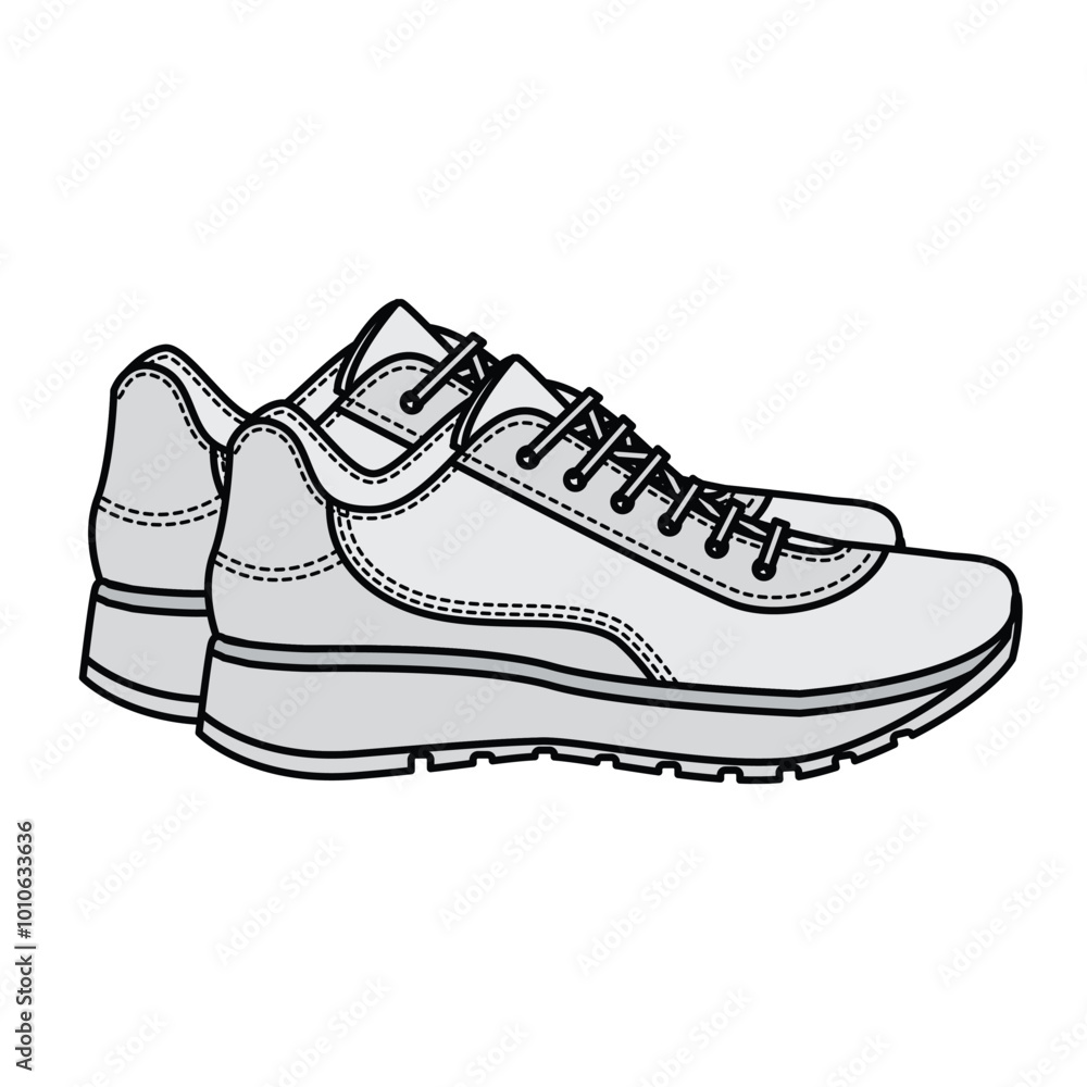 Trail running shoes technical flat sketch vector mockup template Trail running shoes technical flat sketch vector mockup template
