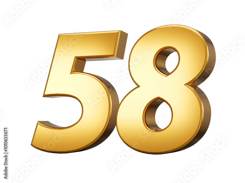 3d Shiny Gold Number 58, Fifty Eight 3d Gold Number Isolated On White Background, 3d illustration
 photo