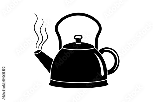 Steaming Kettle Silhouette with Vapor Rising