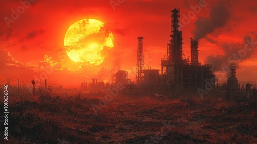 Industrial Apocalypse with Setting Sun Generative AI