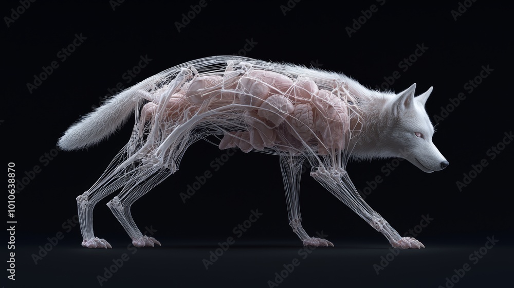 Fototapeta premium VR game asset, a fully animated anatomical wolf used for educational or combat simulations.
