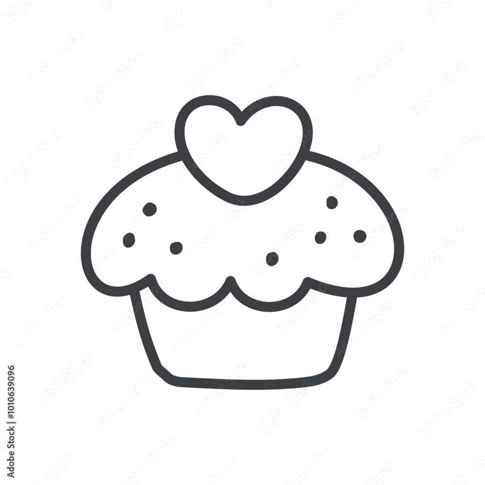 Cute cupcake icon. Hand drawn monochrome illustration of a creamy dessert decorated with a heart isolated on a white background. Vector 10 EPS. Cute cupcake icon. Hand drawn monochrome illustration of a creamy dessert decorated with a heart isolated on a white background. Vector 10 EPS.