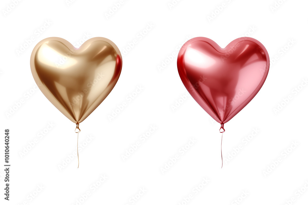 red and golden of heart foil balloons 3D on transparent background. red and golden of heart foil balloons 3D on transparent background.