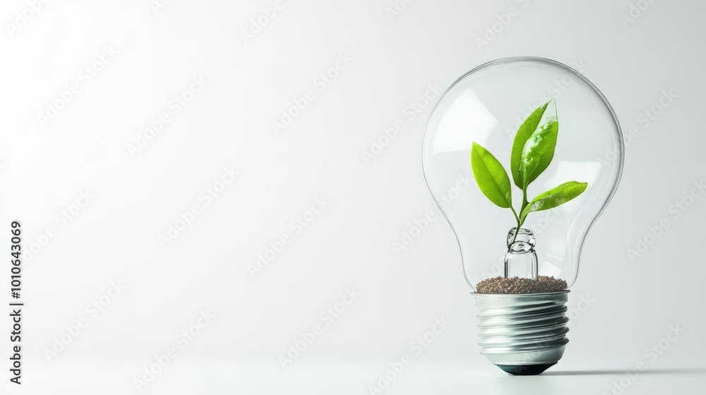 Glowing Light Bulb with Green Plant Sprout Symbolizing Renewable Energy and Sustainable Innovation Glowing Light Bulb with Green Plant Sprout Symbolizing Renewable Energy and Sustainable Innovation