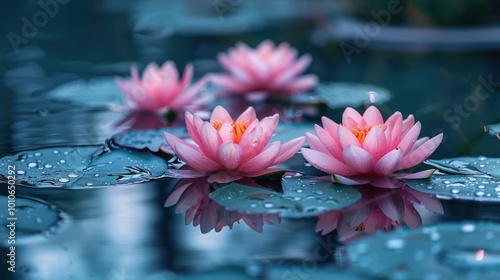 Water Lily Blooms in a Serene Pond