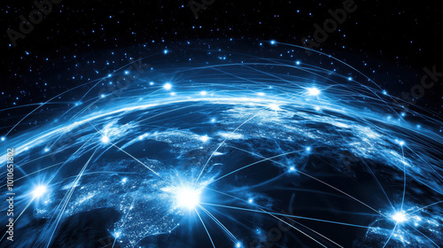 Internet connectivity through telecommunication signals showing global data exchange network links and online access