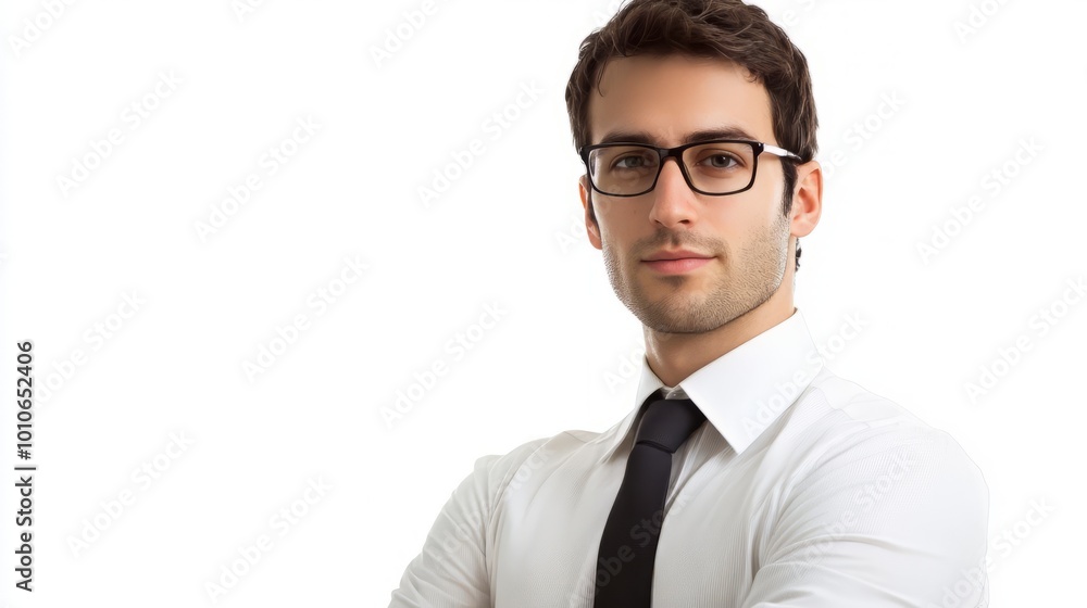 Confident Young Businessman Wearing Formal Attire in Office Environment Confident Young Businessman Wearing Formal Attire in Office Environment