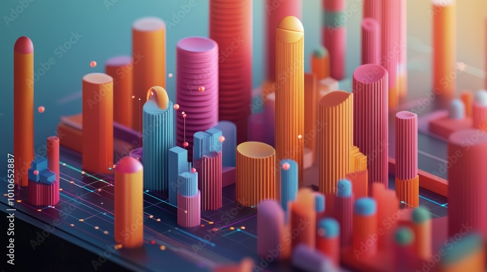 Colorful 3D Cityscape with Vibrant Geometric Shapes Colorful 3D Cityscape with Vibrant Geometric Shapes