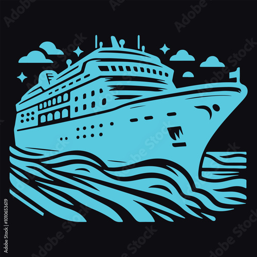 Big cruise ship clip art. Flat monochrome vector illustration