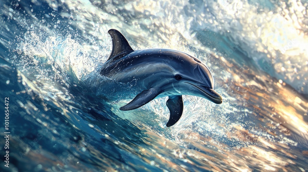 Fototapeta premium Graceful Dolphin Leaping Through Ocean Waves