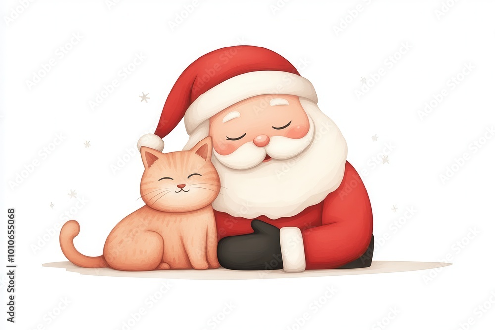 A cheerful Santa Claus hugging a cute cat, perfect for festive holidays. A cheerful Santa Claus hugging a cute cat, perfect for festive holidays.