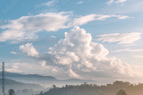 Fluffy white clouds in a blue sky