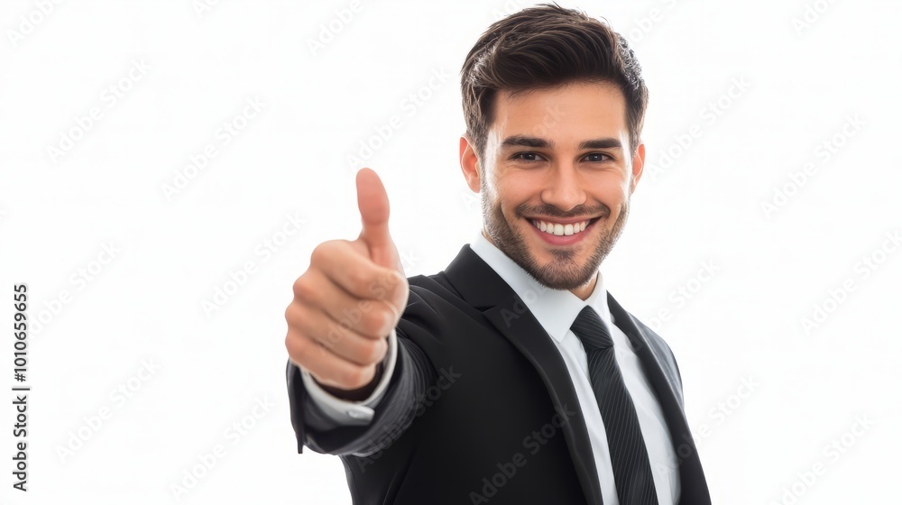 Confident Businessman Giving Thumbs Up Gesture In Suit Confident Businessman Giving Thumbs Up Gesture In Suit