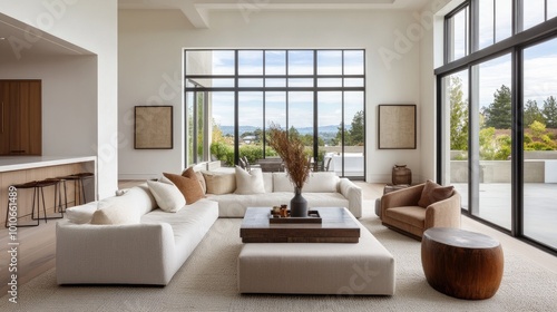 Modern Living Room with Scenic View and Bright Decor