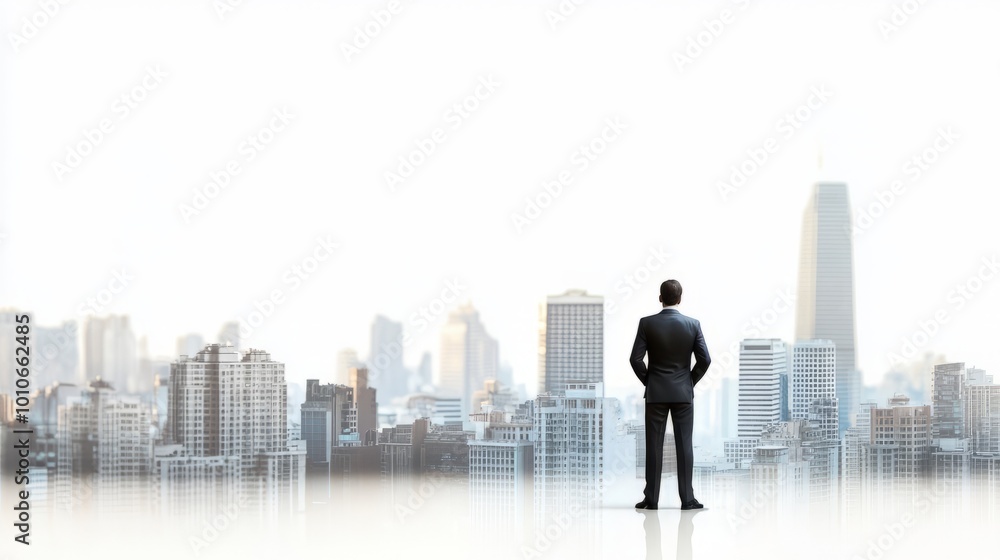 Silhouetted Businessman Overlooking the Dynamic City Skyline,Visualizing Success and the Path Forward Silhouetted Businessman Overlooking the Dynamic City Skyline,Visualizing Success and the Path Forward