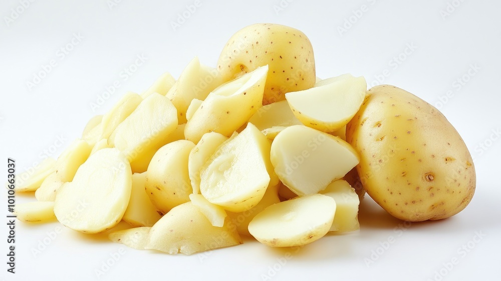 Freshly Cut Potatoes on a White Background Freshly Cut Potatoes on a White Background