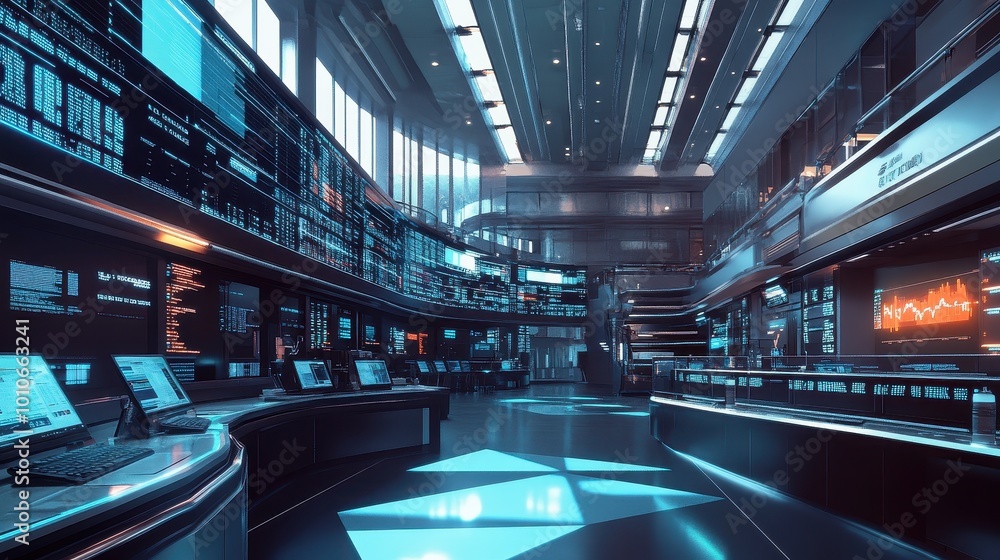 Futuristic Control Room with Advanced Technology and Displays