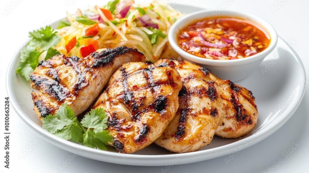 Grilled Chicken with Fresh Salad and Dipping Sauce Grilled Chicken with Fresh Salad and Dipping Sauce