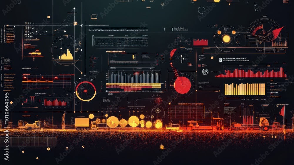 Futuristic Data Visualization Landscape with Glowing Graphs and Charts Futuristic Data Visualization Landscape with Glowing Graphs and Charts