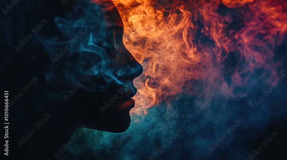 Fototapeta premium Silhouette with Colorful Smoke Effect