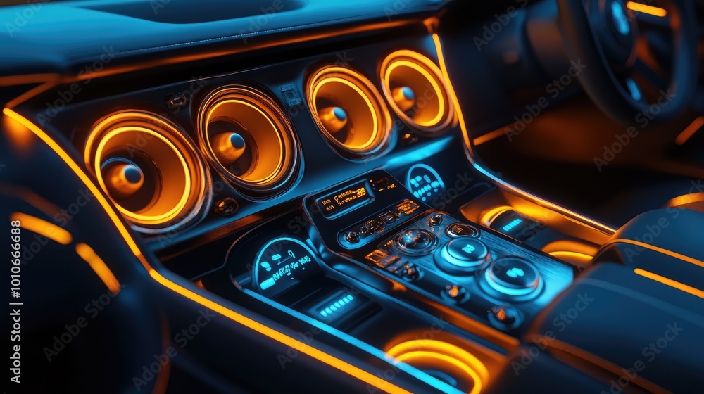 Futuristic Car Interior with Neon Accents Futuristic Car Interior with Neon Accents