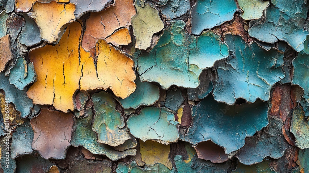 Vibrant Layers of Peeling Paint on Surface Vibrant Layers of Peeling Paint on Surface