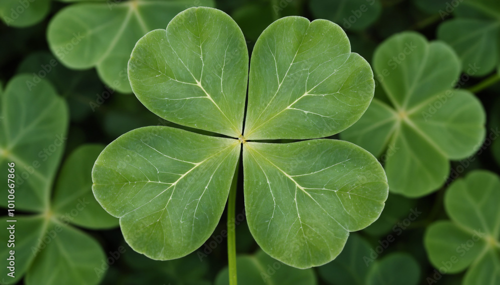 Detailed shot of a clover leaf, with focus on the heart-shaped leaves and the delicate veins running through them. Detailed shot of a clover leaf, with focus on the heart-shaped leaves and the delicate veins running through them.