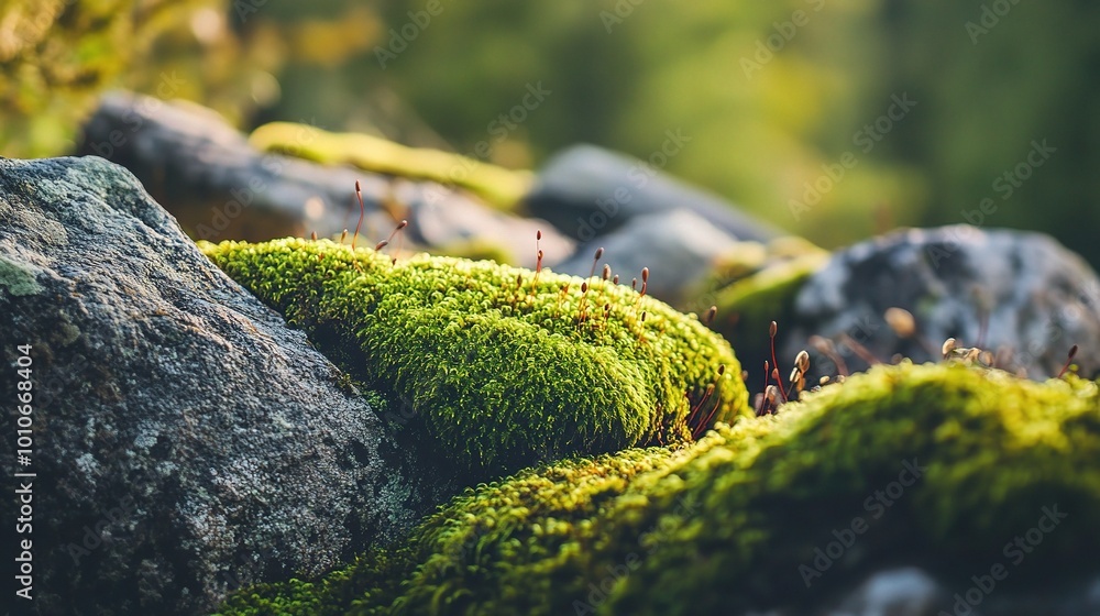 Green Moss on Rocky Surface in Natural Environment Green Moss on Rocky Surface in Natural Environment