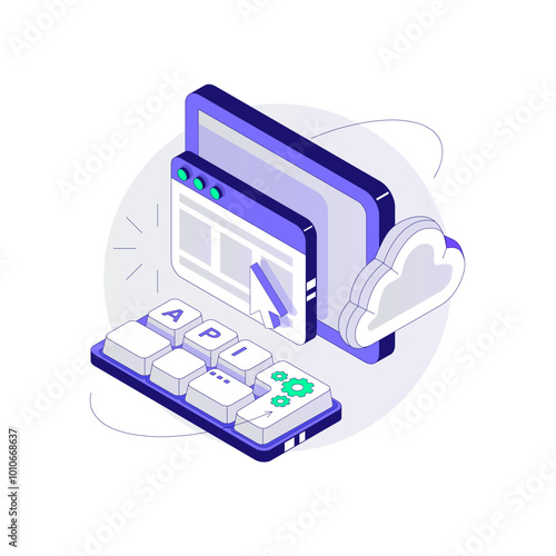 API Software Integration concept with small keyboard. Isometric vector illustration