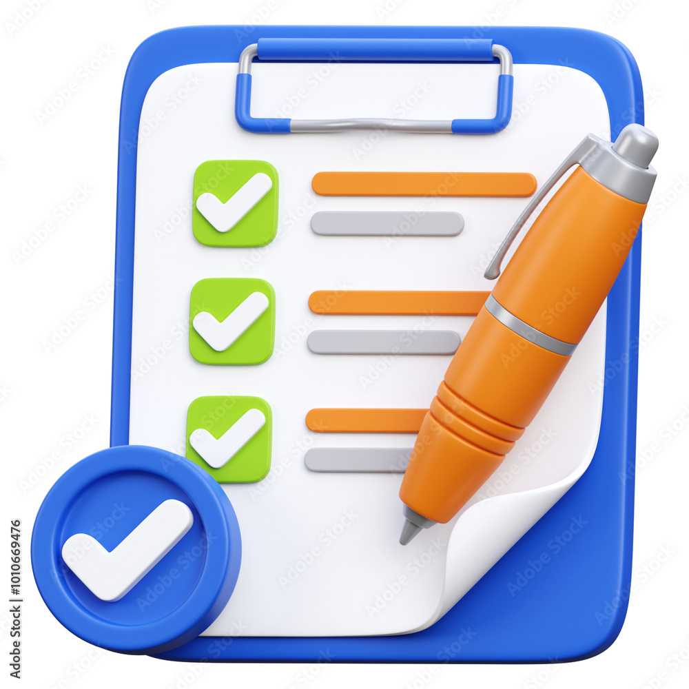 Foto 3D render completed survey icon illustration