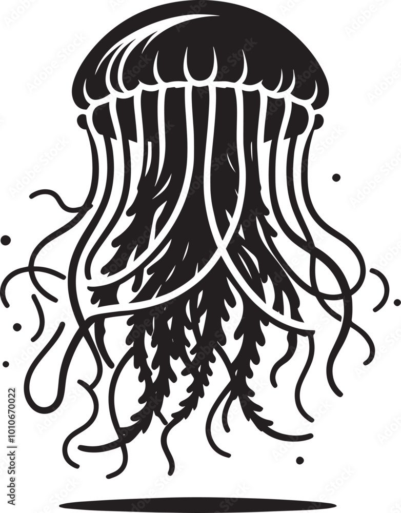Beautiful Jellyfish Silhouette isolated on a white background Minimalist Jellyfish vector shape Beautiful Jellyfish Silhouette isolated on a white background Minimalist Jellyfish vector shape