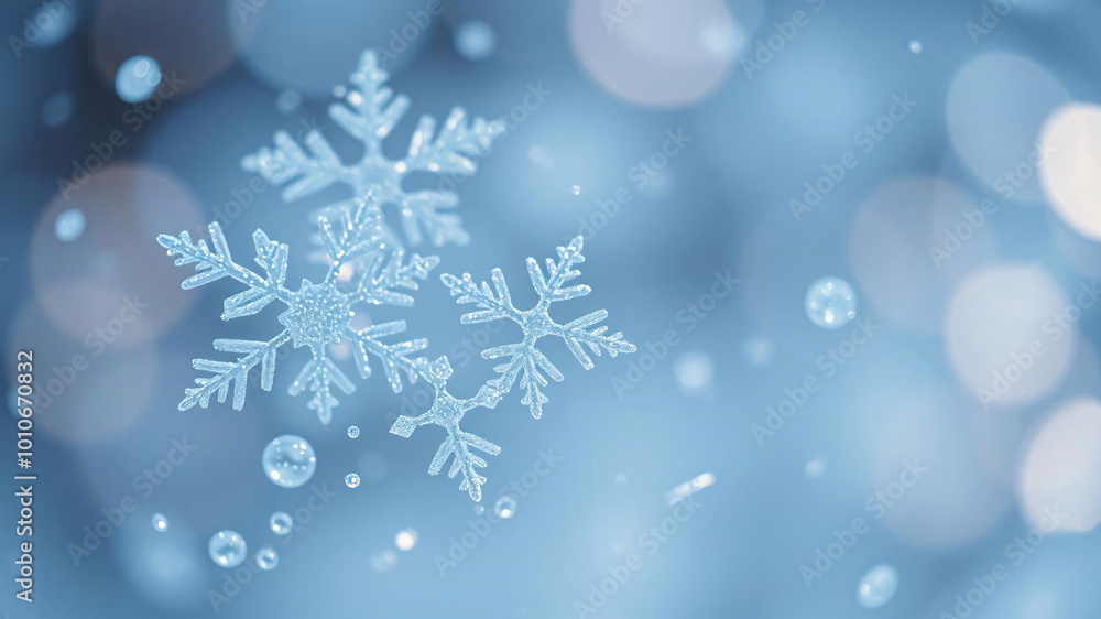 Macro image of snowflakes with various shapes and shiny glitter. Blurred background, winter style, Macro image of snowflakes with various shapes and shiny glitter. Blurred background, winter style,