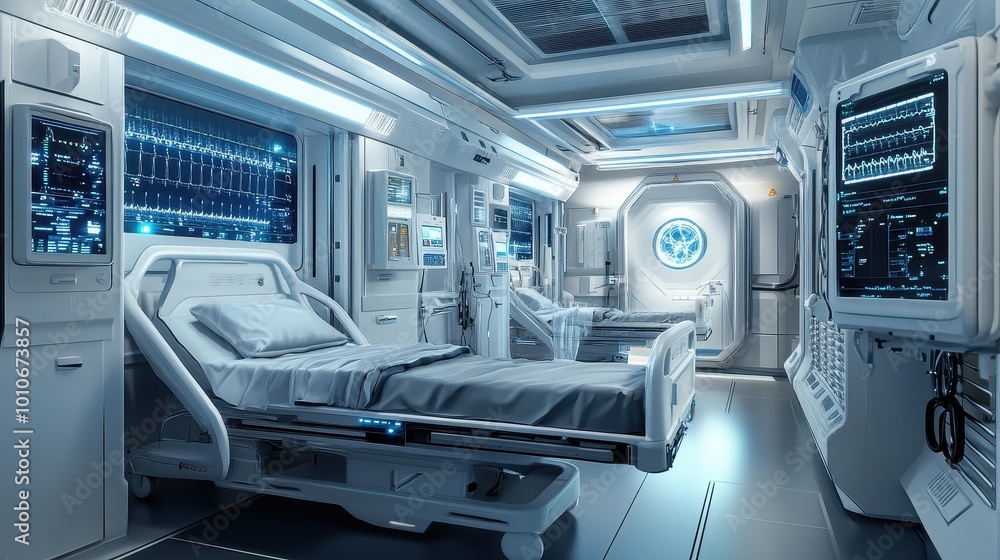 Futuristic Medical Technology in Sci-Fi Hospital Room Futuristic Medical Technology in Sci-Fi Hospital Room