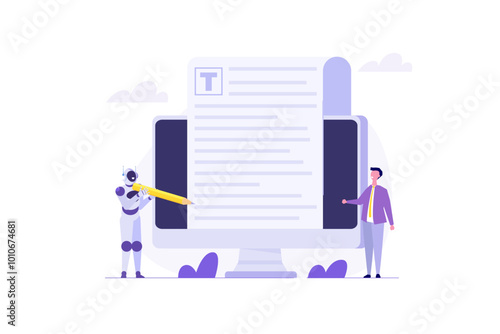 AI writing or artificial intelligence text typing tool. Vector illustration.