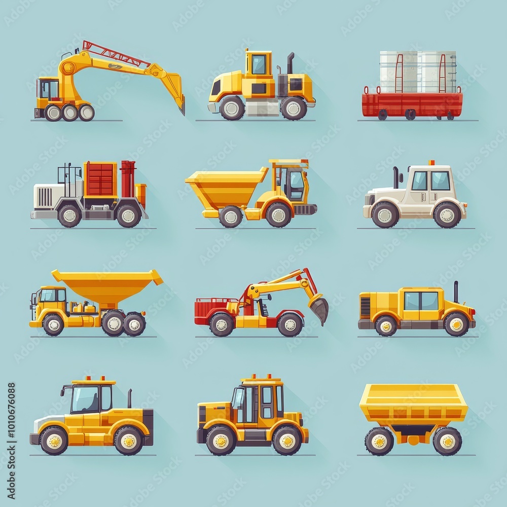 Construction Vehicles Flat Design Icons Set Construction Vehicles Flat Design Icons Set