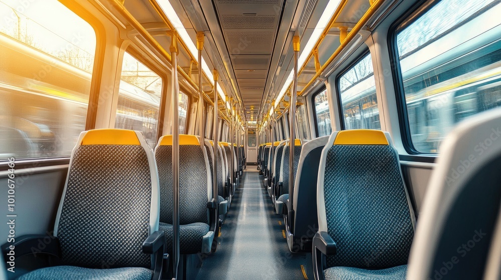Fototapeta premium Empty Train Interior with Bright Lighting and Modern Design
