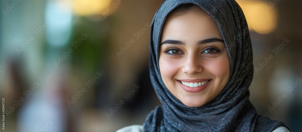 Portrait of a smiling young woman wearing a hijab. Portrait of a smiling young woman wearing a hijab.