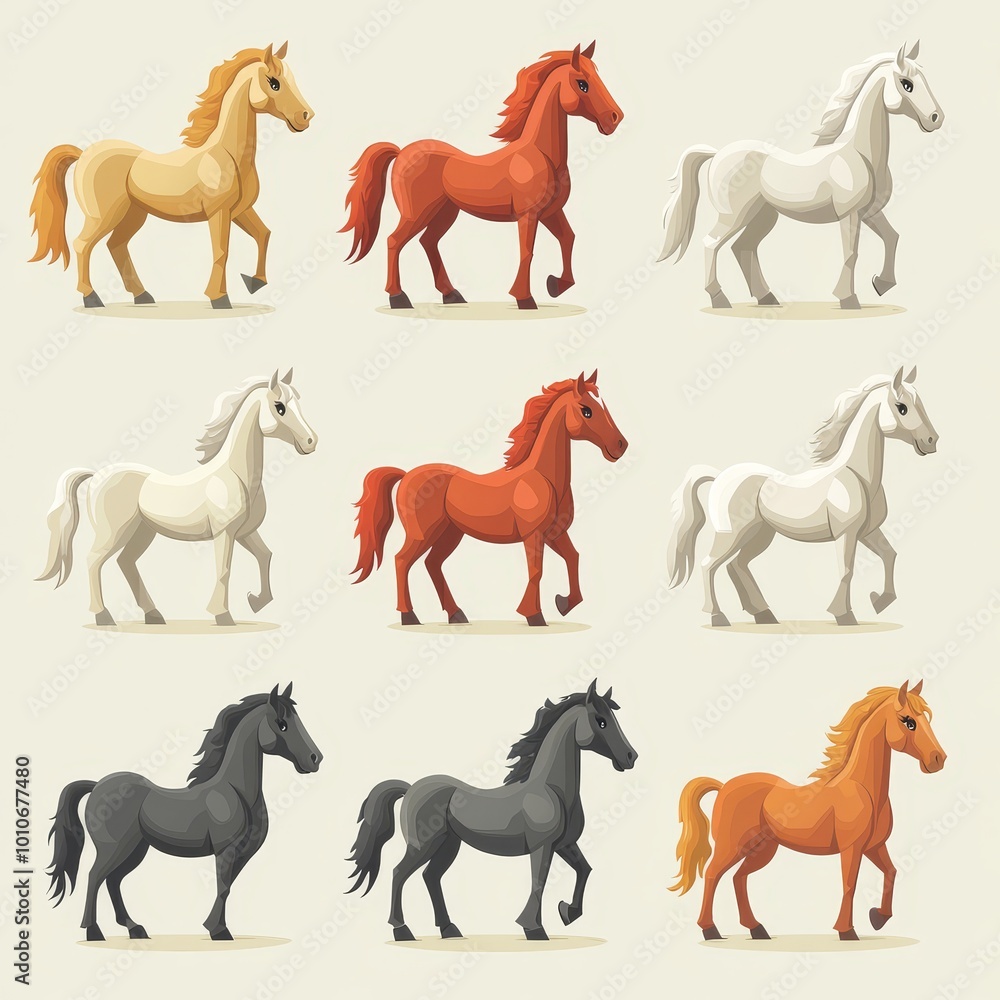Cartoon Horse Collection White Brown Black Orange Horses Cartoon Horse Collection White Brown Black Orange Horses