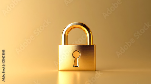 Golden padlock standing on golden background symbolizing security photo