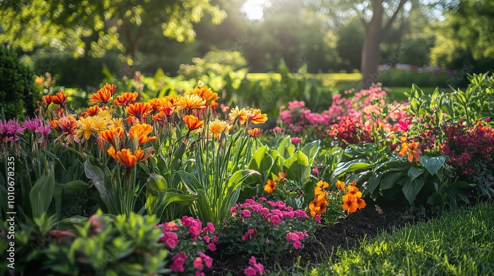 Vibrant Garden Full of Colorful Flowers in Bright Sunlight Vibrant Garden Full of Colorful Flowers in Bright Sunlight