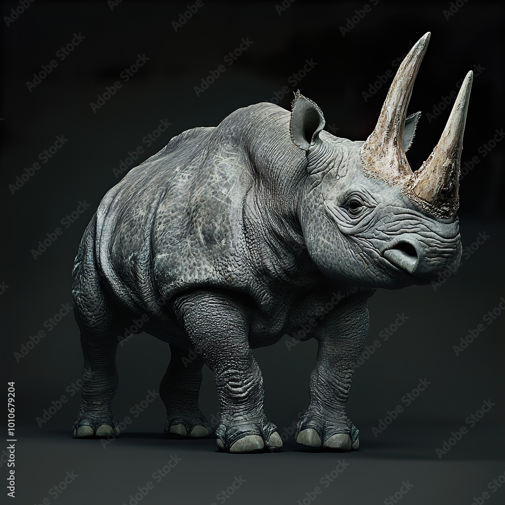 Fototapeta premium Black Rhino Portrait: A Majestic Creature of the Wild
