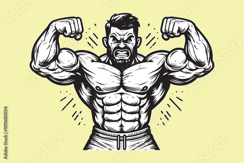 Muscular bodybuilder vector silhouette
